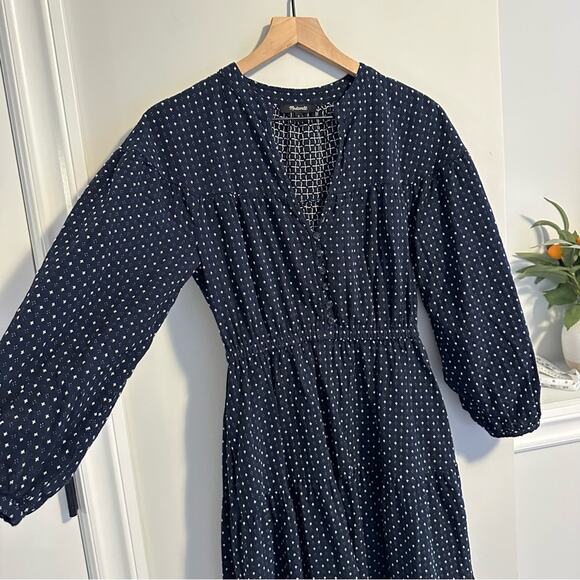 Madewell Navy Blue White Cross Cotton Long Sleeve Maxi Dress Small - Picture 14 of 14